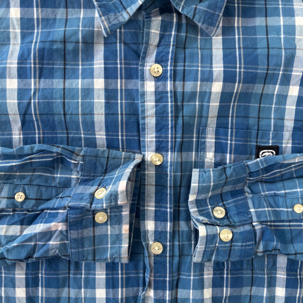 Ecko Unltd Mens Blue Plaid Long Sleeve Button Down Shirt Size Large Rhino Logo - Picture 5 of 9